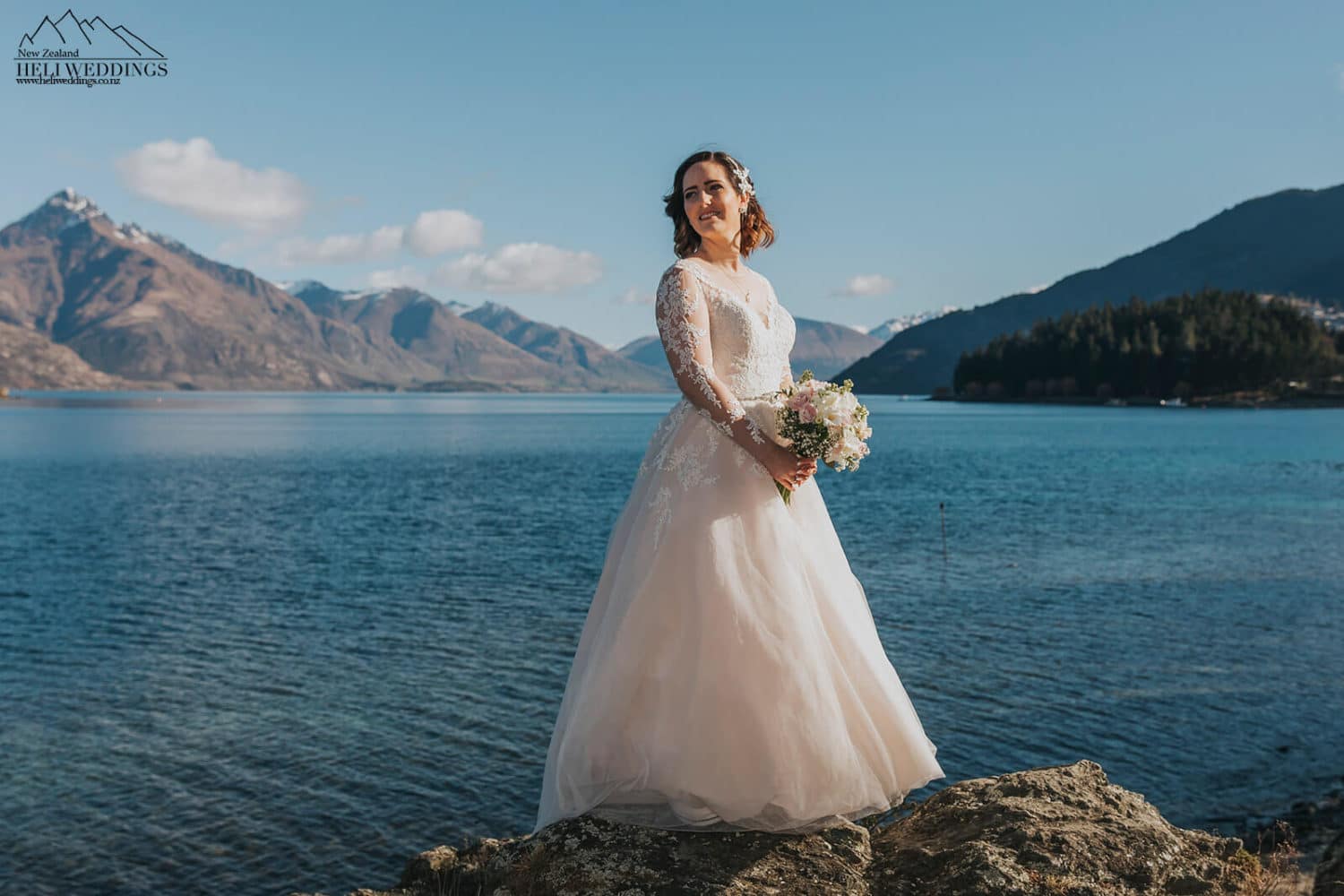 Bride by the Queenstown Lakefront, Queenstown wedding photography