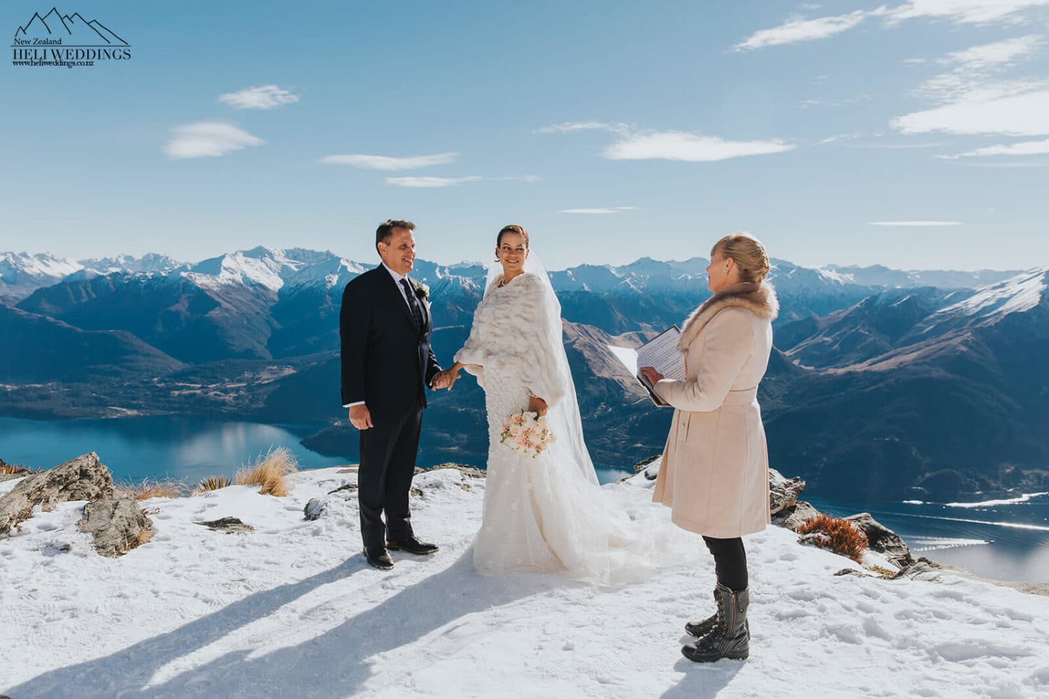 Winter wedding ceremony in the snow