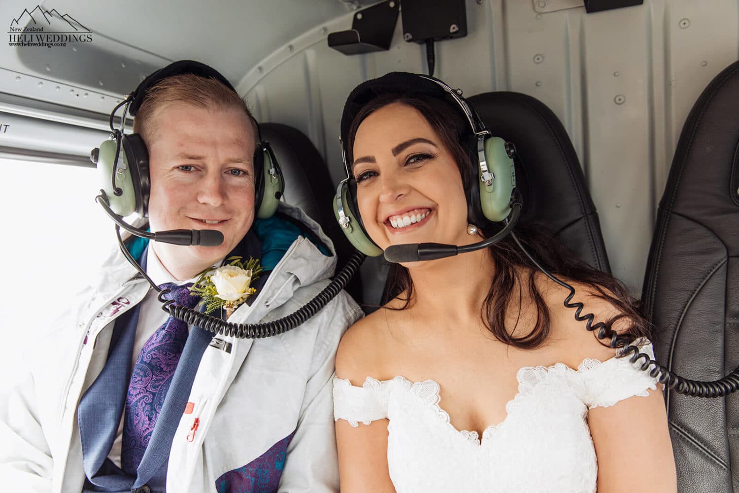 Bride and groom in Helicopter