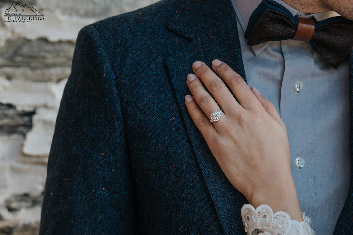 Diamond wedding ring at Queenstown elopement