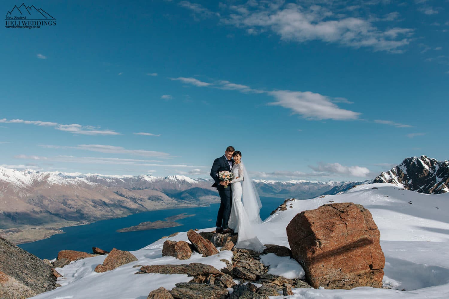 Snowy wedding photos at Glacier burn Queenstown
