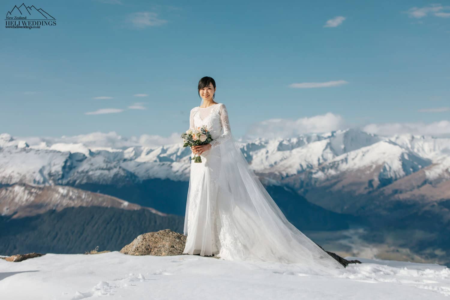 Snowy wedding photos at Glacier burn Queenstown
