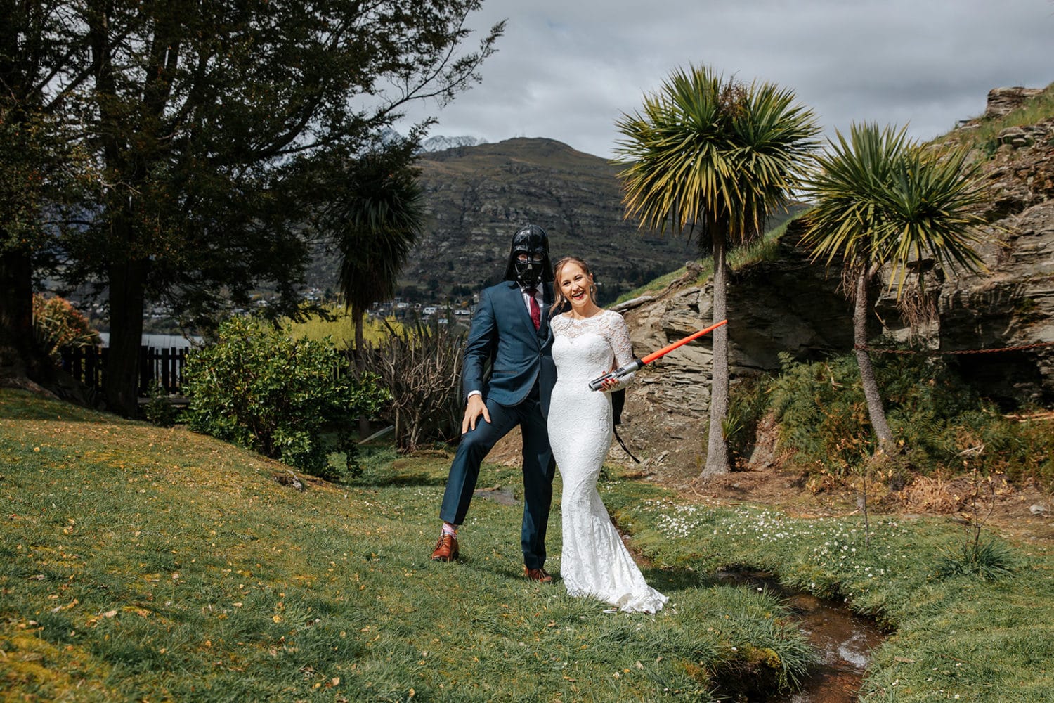 first look as Darth Vader at wedding in Queenstown