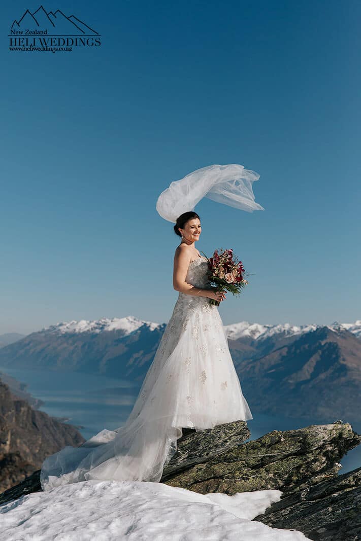 Bride in the snow on the Remarkables
