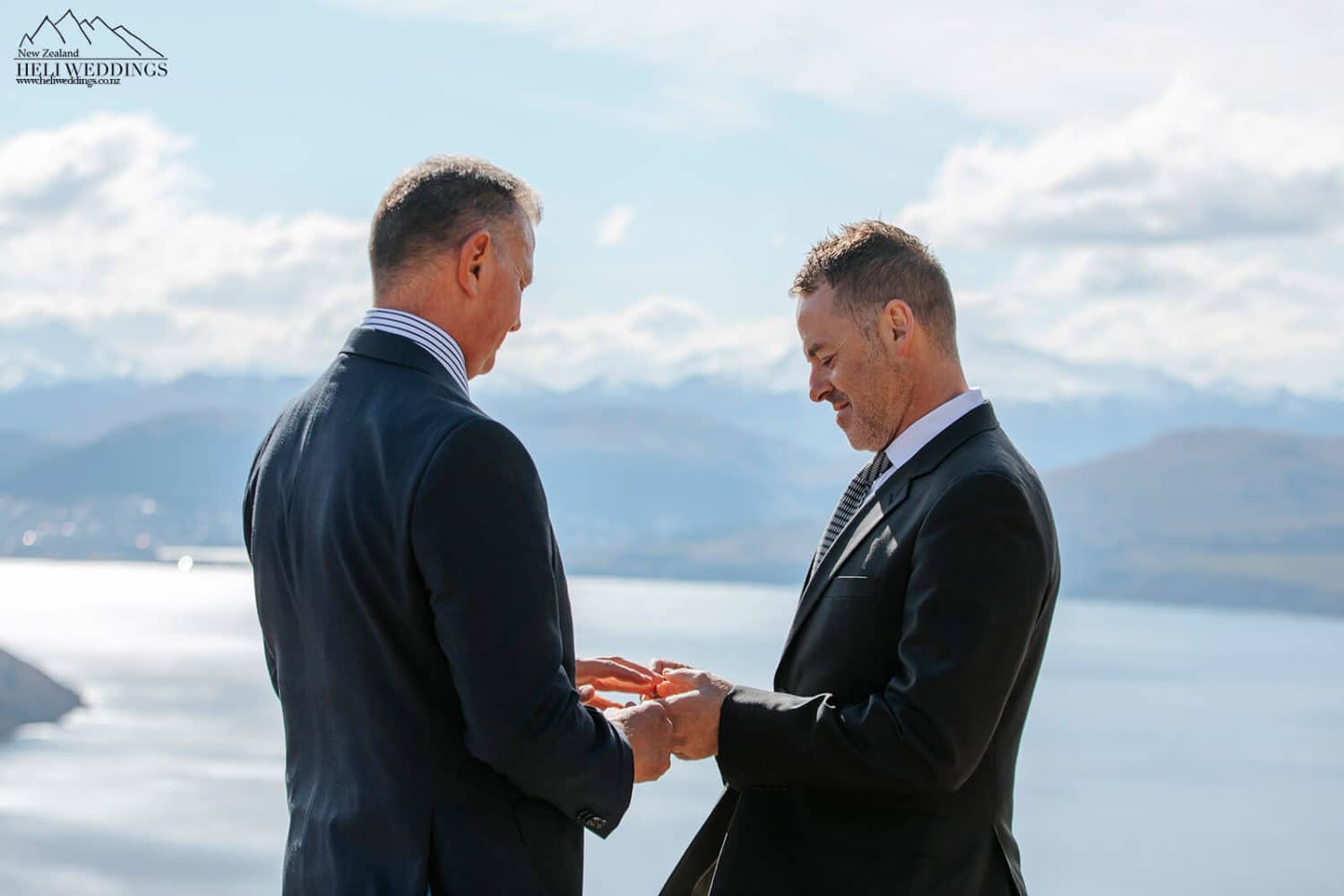 Same sex wedding ceremony in the mountains above Queenstown