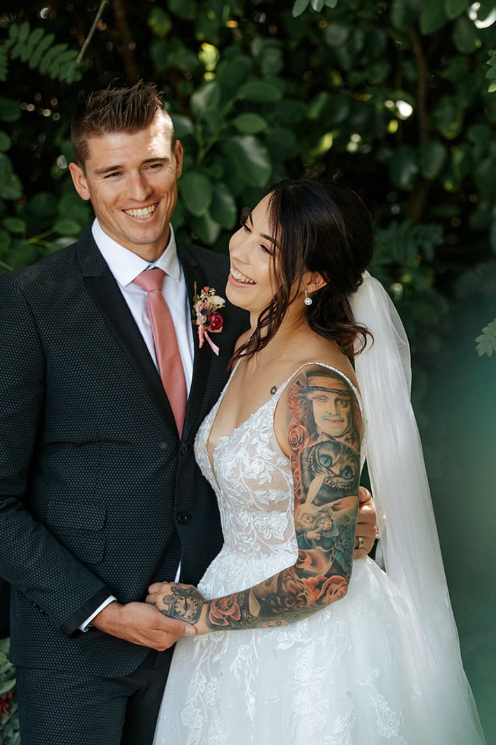 Queenstown Heli Wedding bride with tattoos