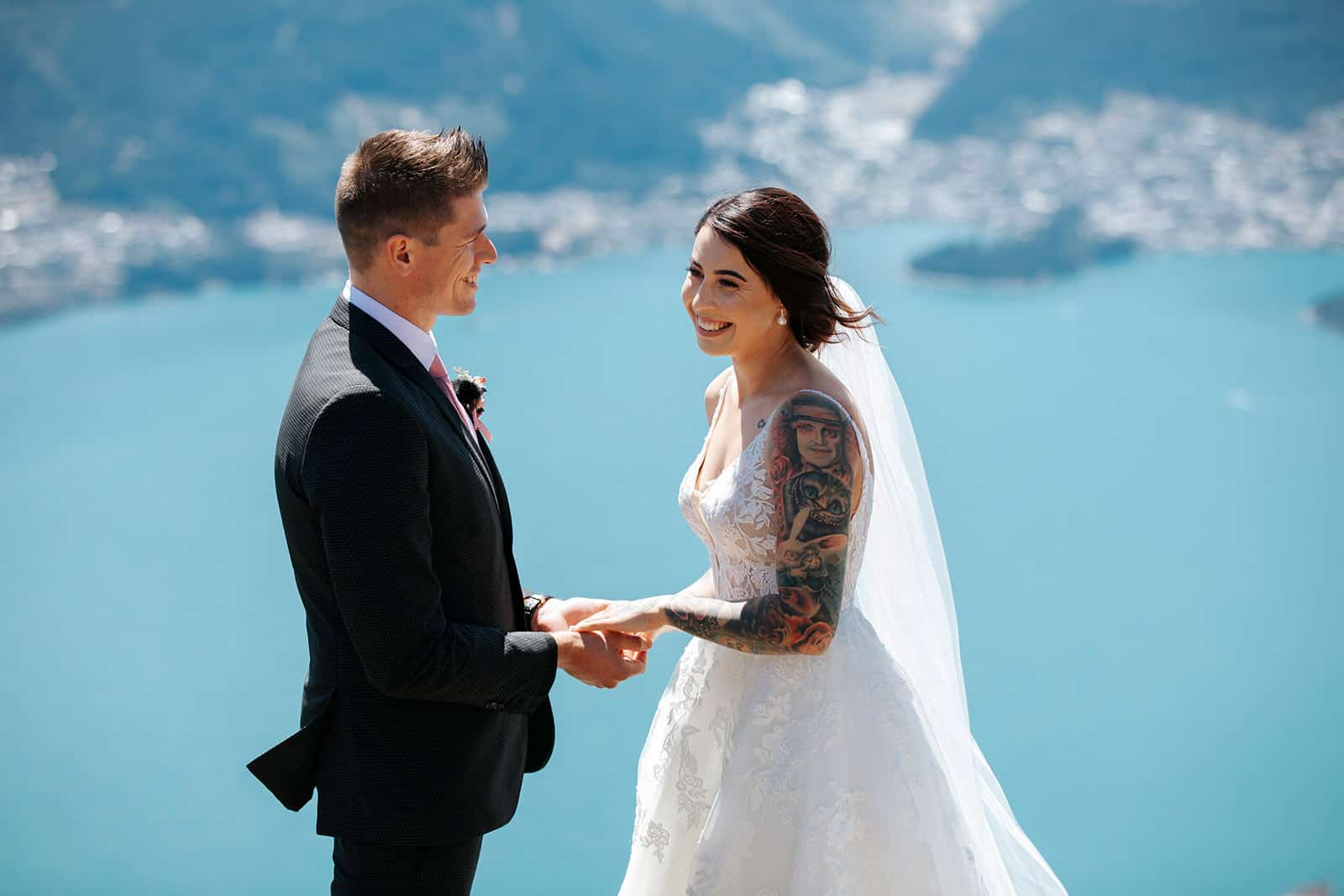 Queenstown Heli Wedding bride with tattoos