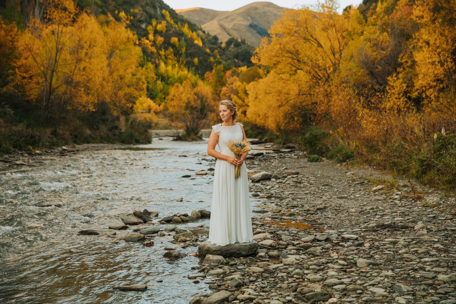 Autumn Wedding by the river in Arrowtown