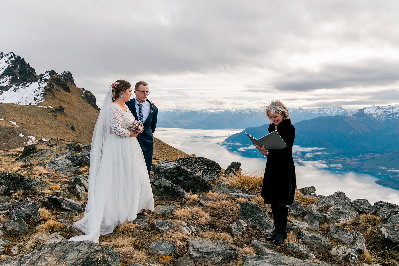 Heli Wedding Photos at The Ridge in Queenstown at Sunset