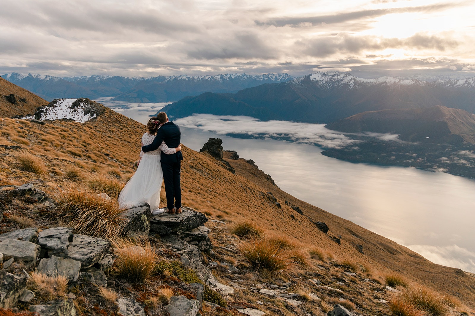 Heli Wedding Photos at The Ridge in Queenstown at Sunset