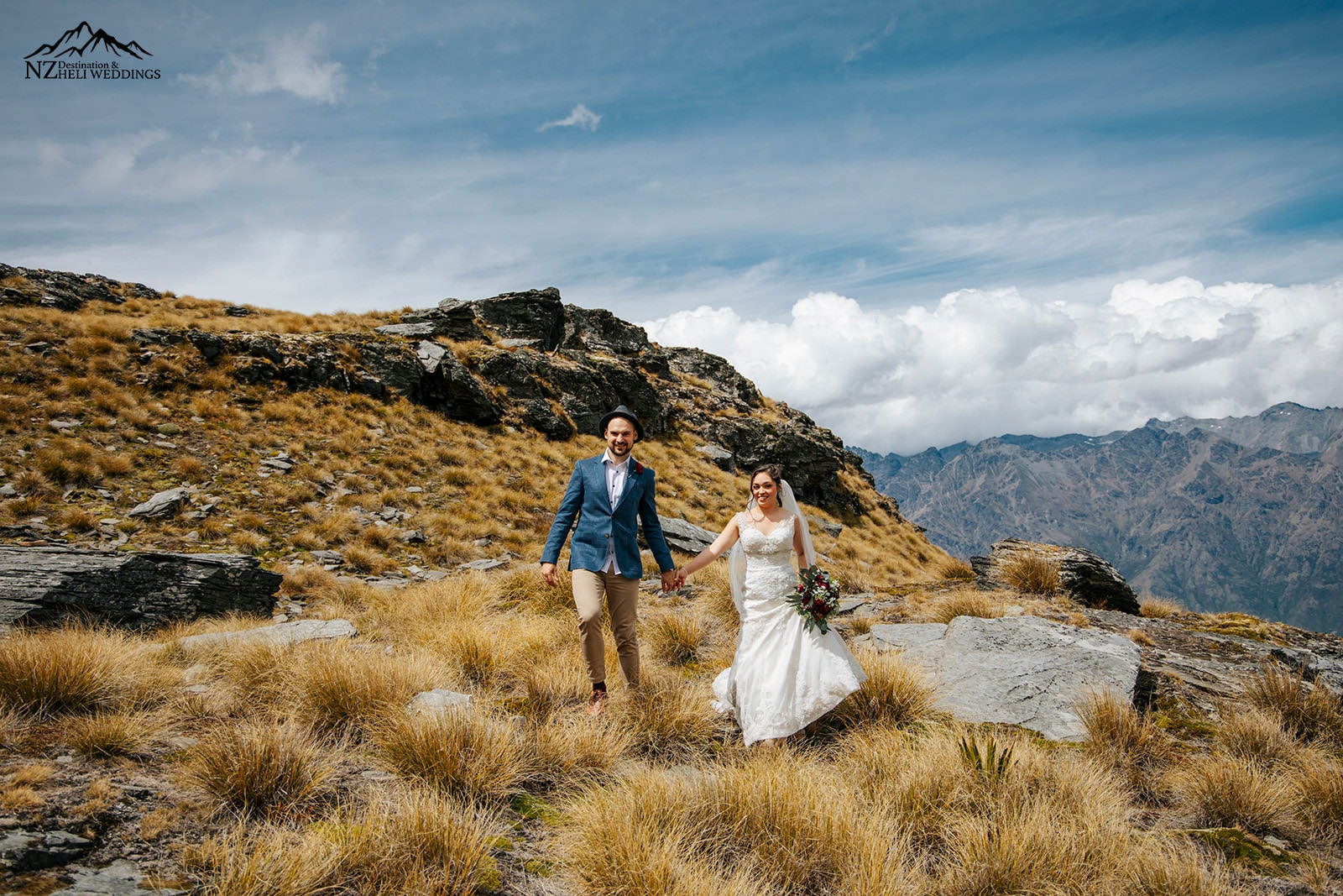 Bride and groom in the mountains