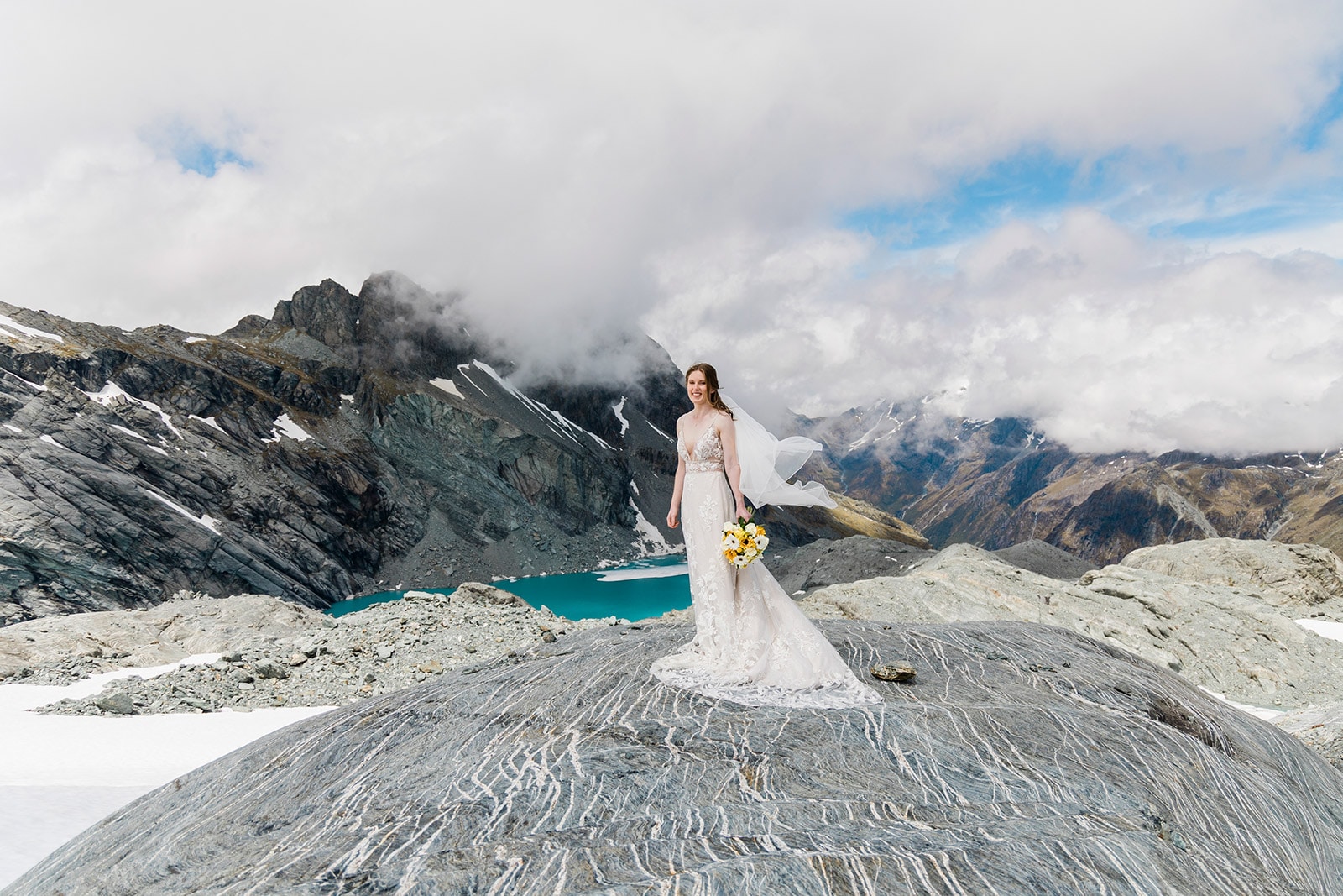 Luxury Heli Wedding Queenstown with glacier photos