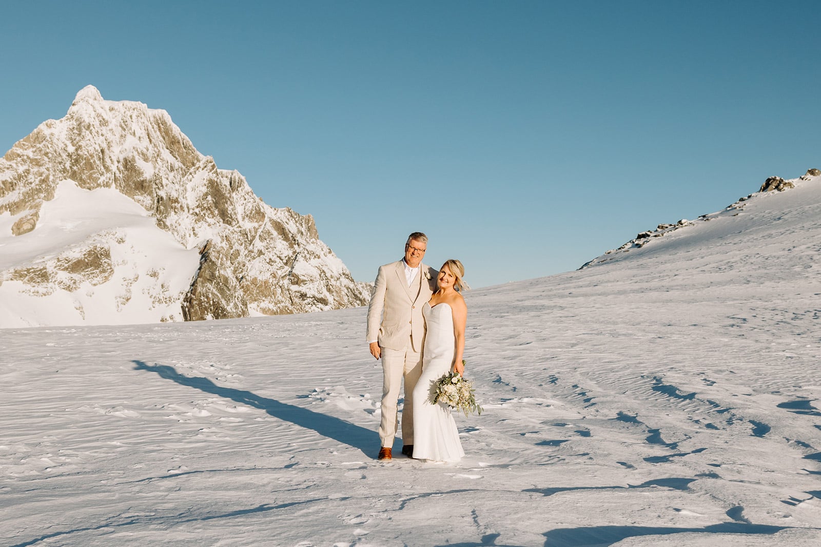 Luxury elopement wedding in Queenstown New Zealand. The Majestic Heli Wedding Glacier wedding photos