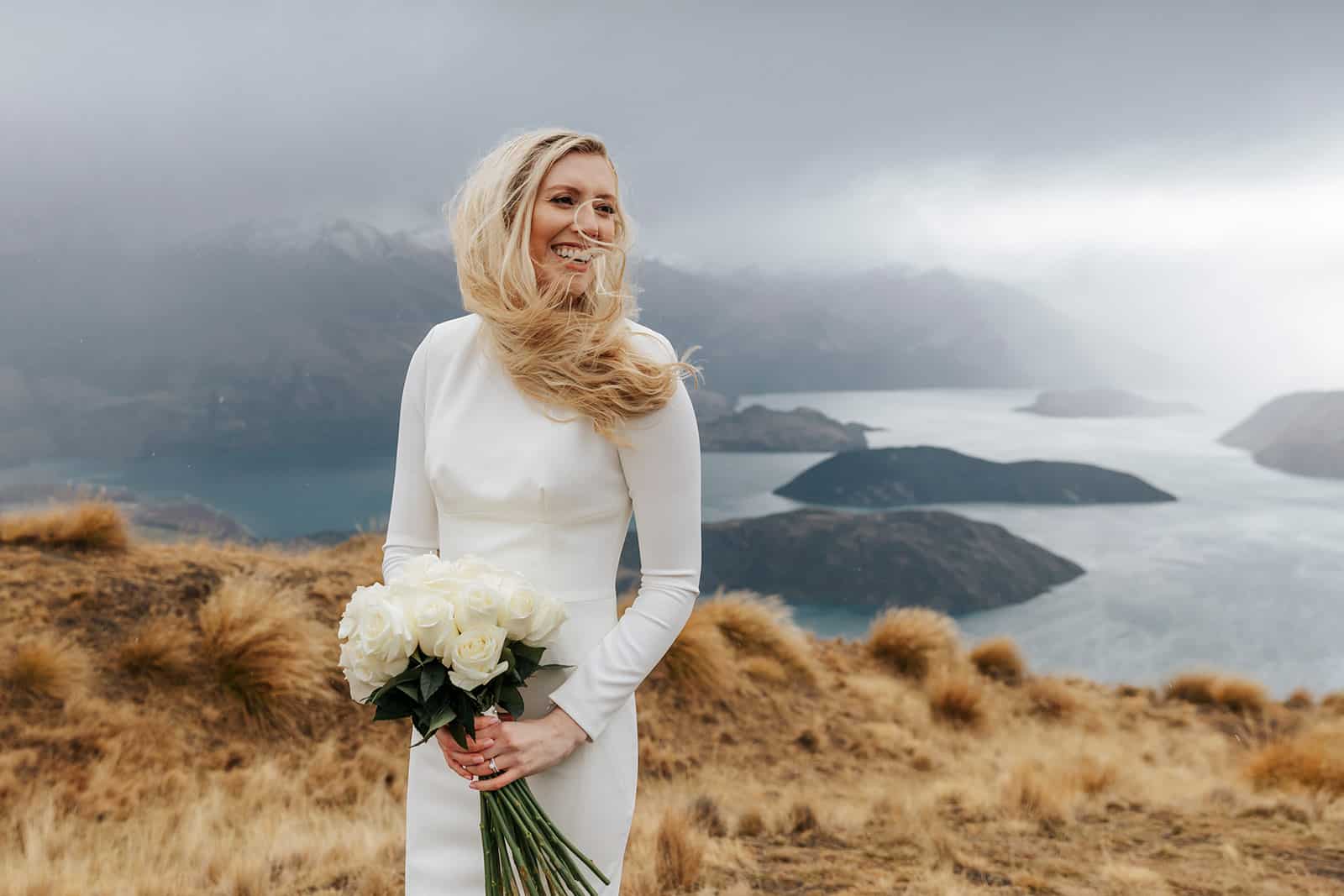 Heli Wedding in Wanaka on Coromandel Peak New Zealand on a rainy day