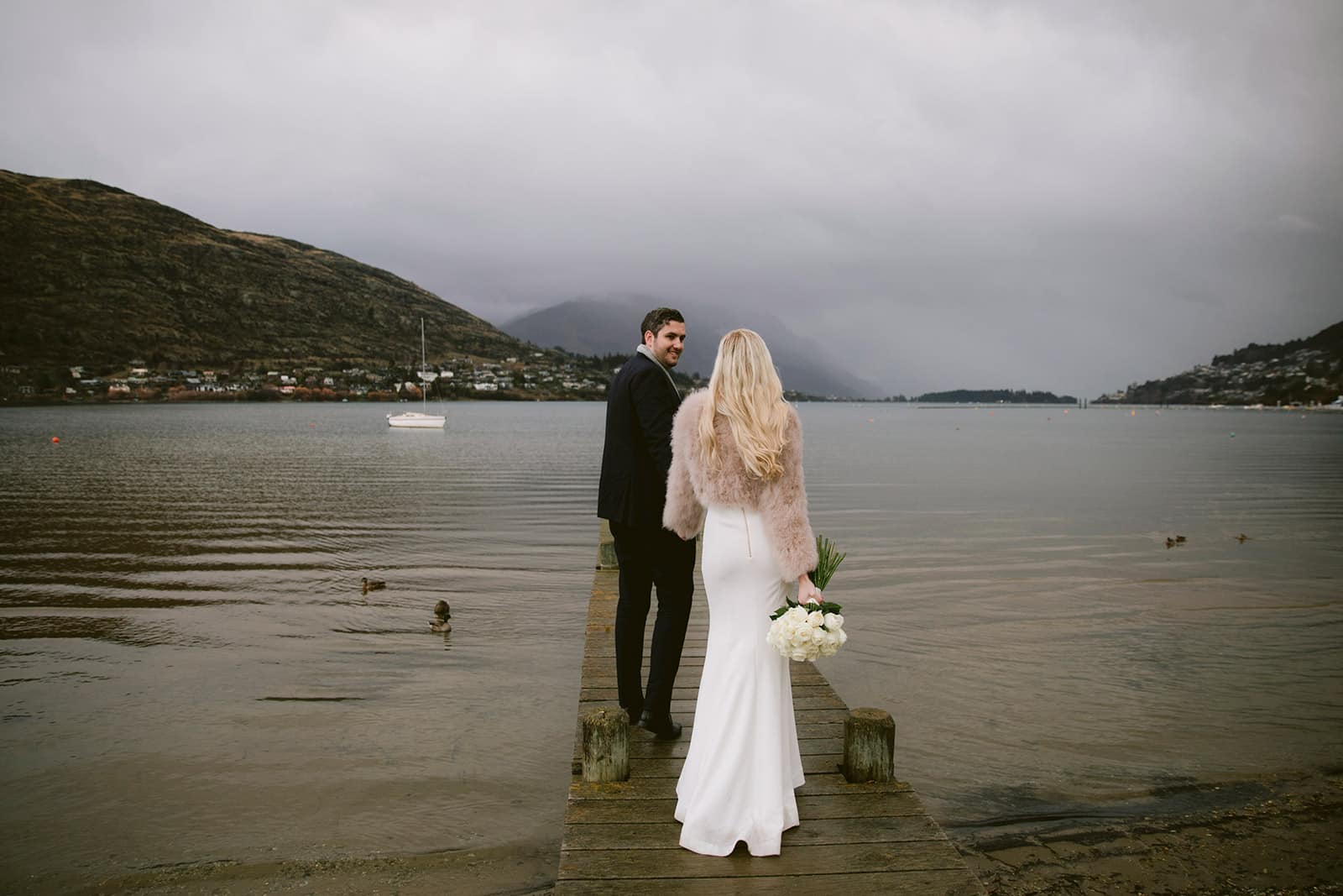 Heli Wedding in Queenstown New Zealand on a rainy day