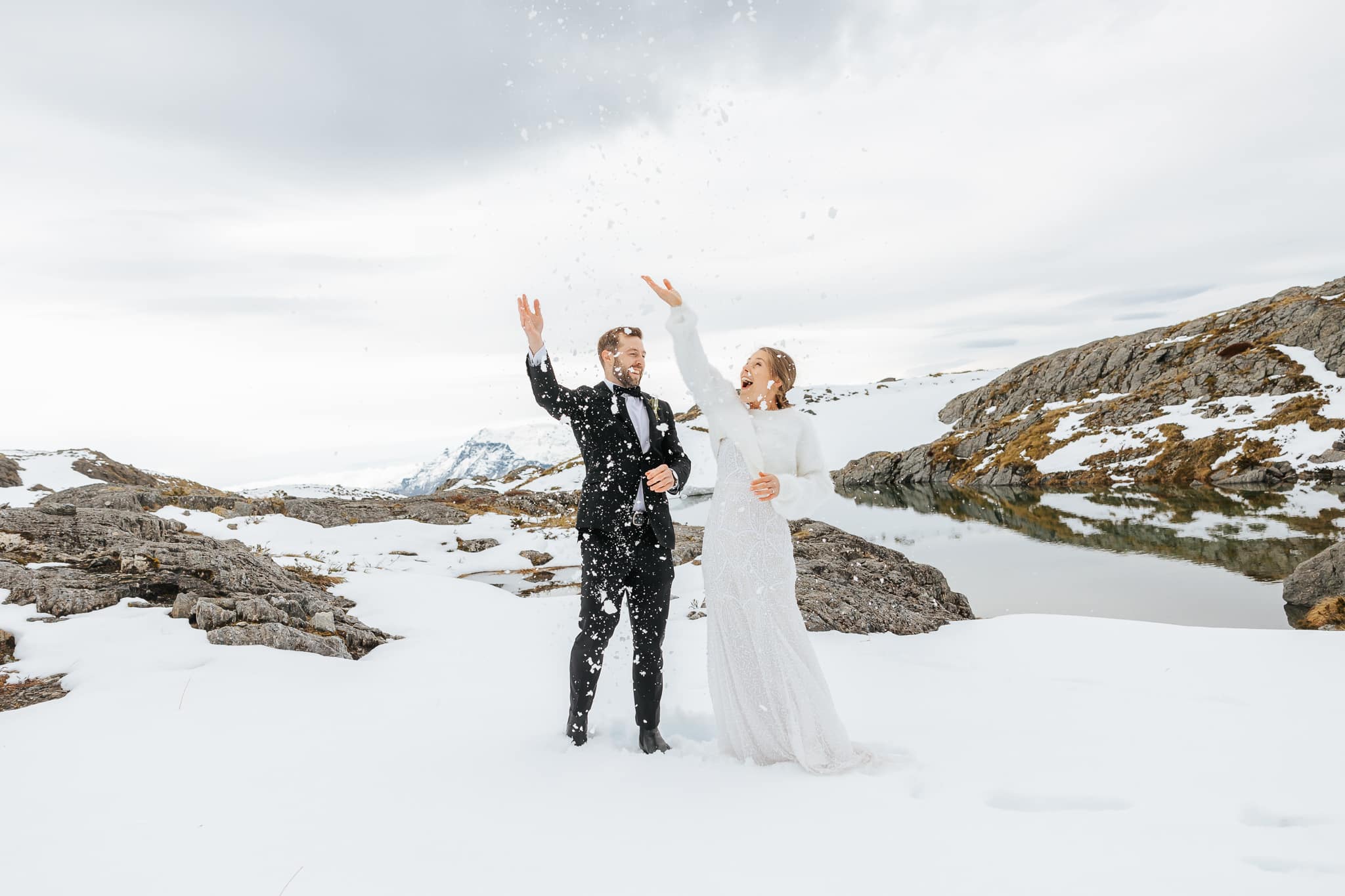 Luxury Elopement wedding in Queenstown New Zealand with helicopter wedding on glacier