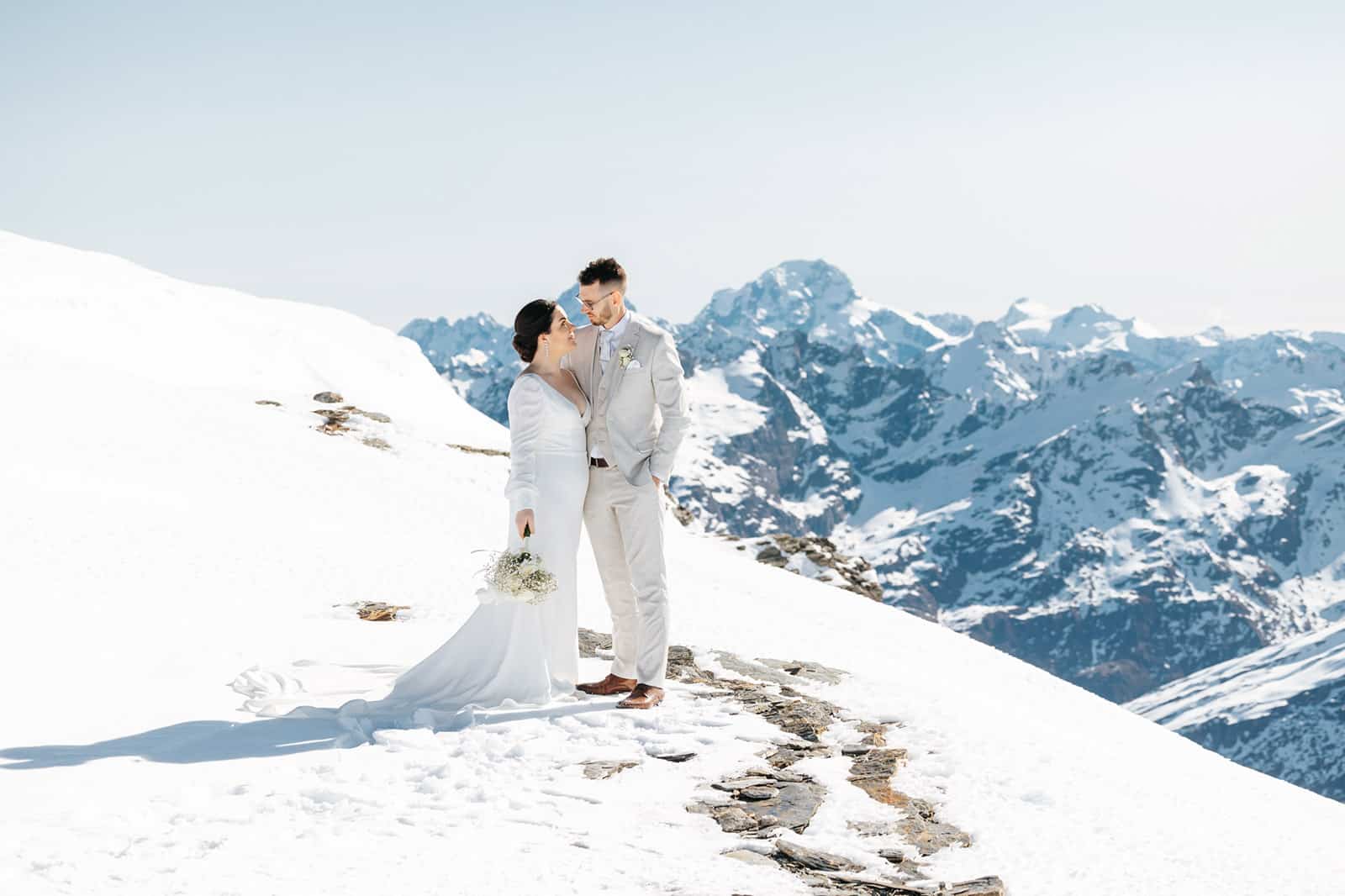 Milford Sounds Heli Wedding, Luxury elopement in New Zealand witrh wedding photos on the glacier