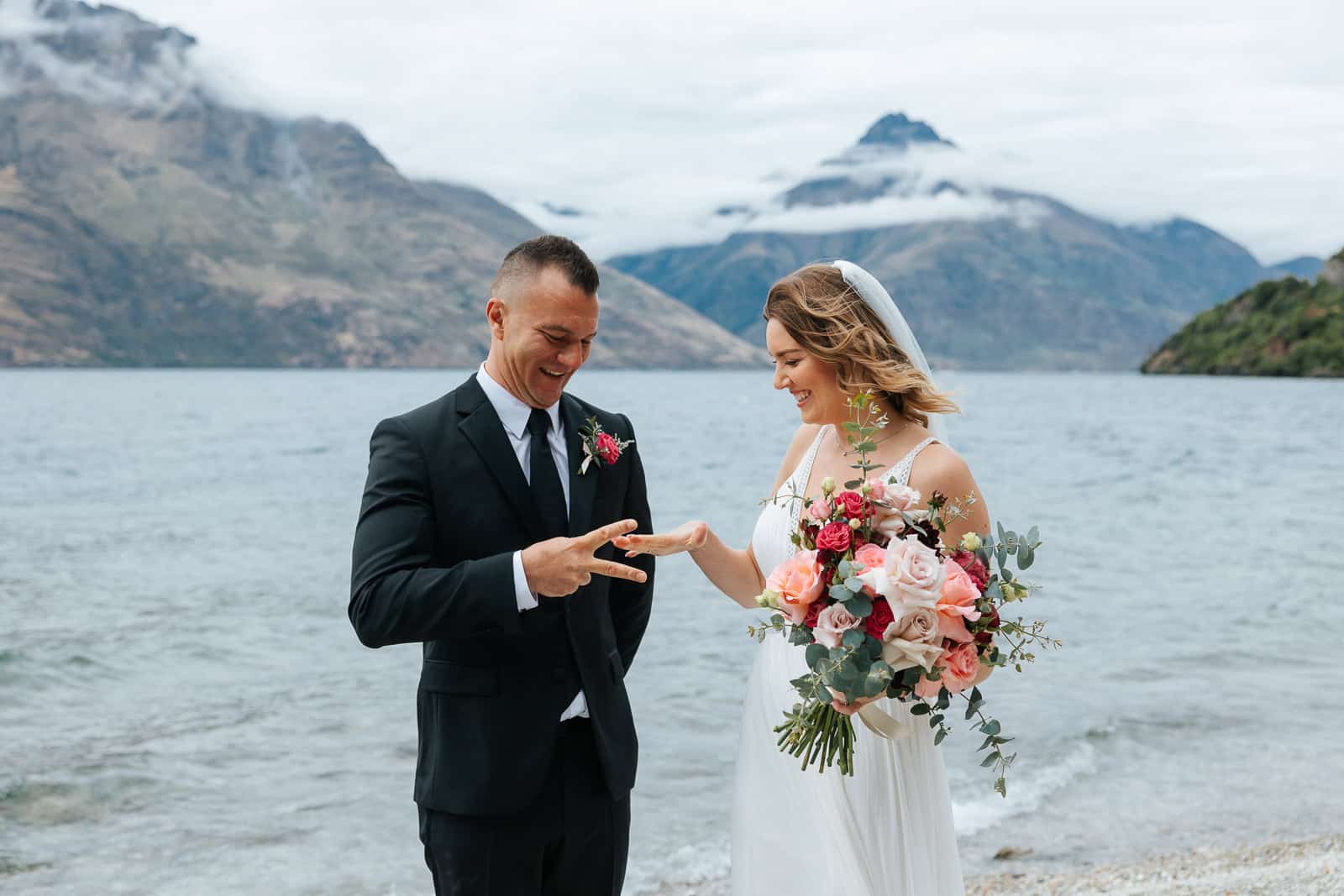 Lake side wedding ceremony in Queenstown , New Zealand