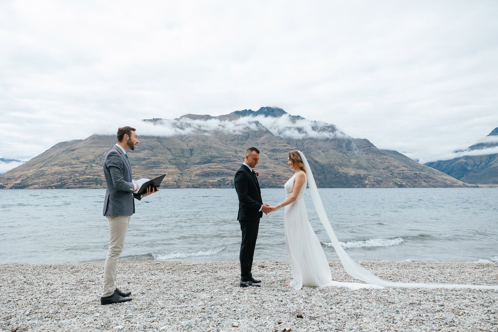 Lake side wedding ceremony in Queenstown , New Zealand