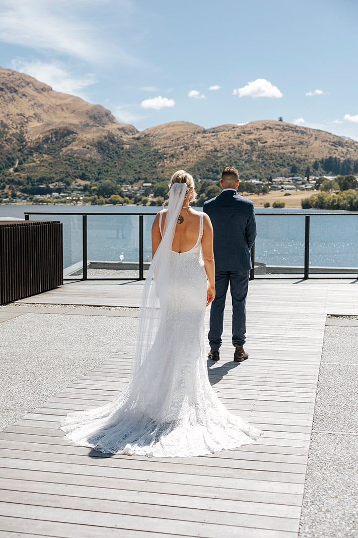 Wedding at The Hilton Queenstown, first look for bride and groom