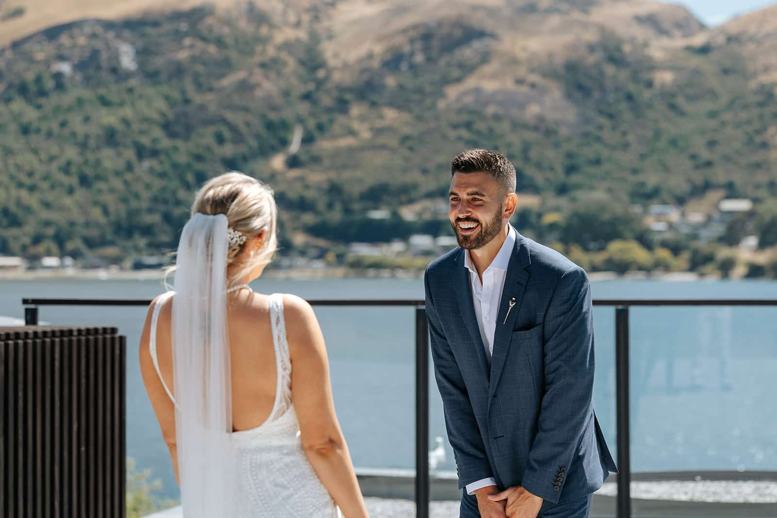 Wedding at The Hilton Queenstown, first look for bride and groom