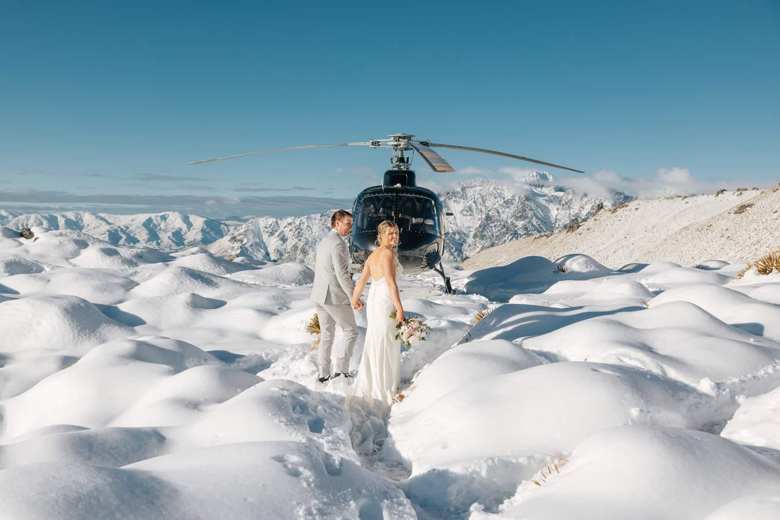Queenstown winter elopement, Heli Wedding On The Ledge, New Zealand